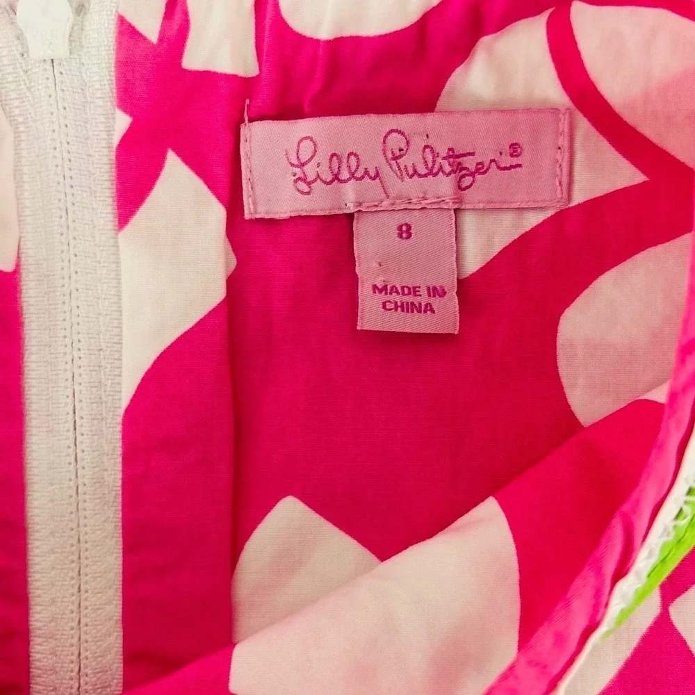 Lilly Pulitzer Girls Pink White Floral Shift Dress Green Trim Size 8‎